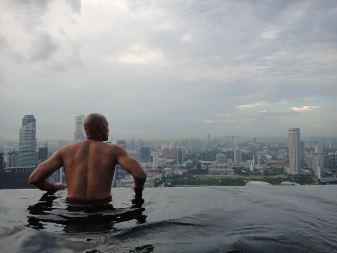 Showing Dominique the High life in Singapore.